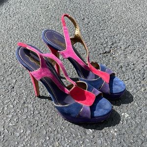 YSL Multi color Suede Platform Heels Size 39.5